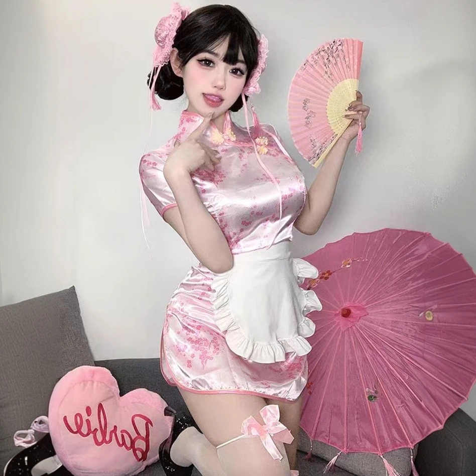 中华小厨娘日系软妹lolita女仆围裙cos服新中式旗袍连衣裙小清新