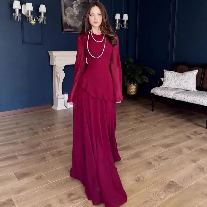 2025春秋季新款新疆礼服柔美优雅气质雪纺长裙高级感宴会连衣裙