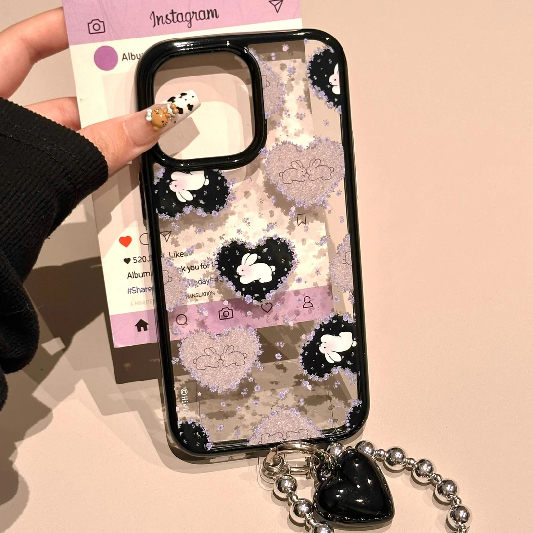 紫色碎花爱心兔子适用于苹果16promax手机壳15plus可爱14p小众13p