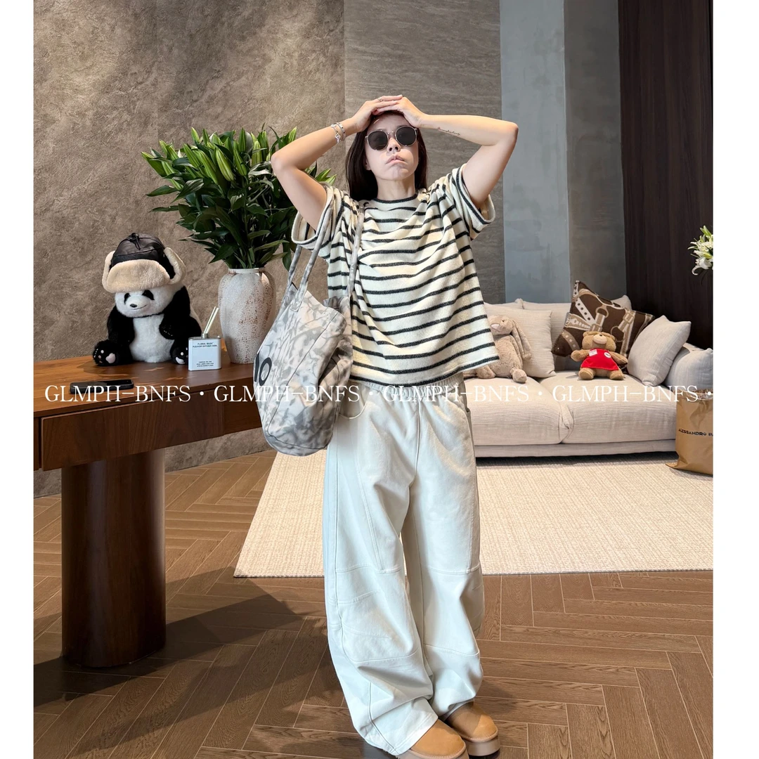 GLMPH-BNFS【纸条T】小众设计款条纹圆领短袖休闲百搭上衣-1282