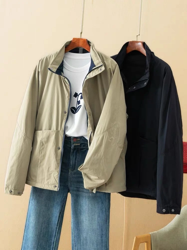 P778 春秋季休闲宽松防泼水小立领短风衣夹克外套女上衣女
