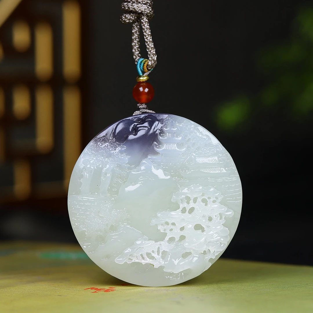 112905和田玉烟紫山水玉佩