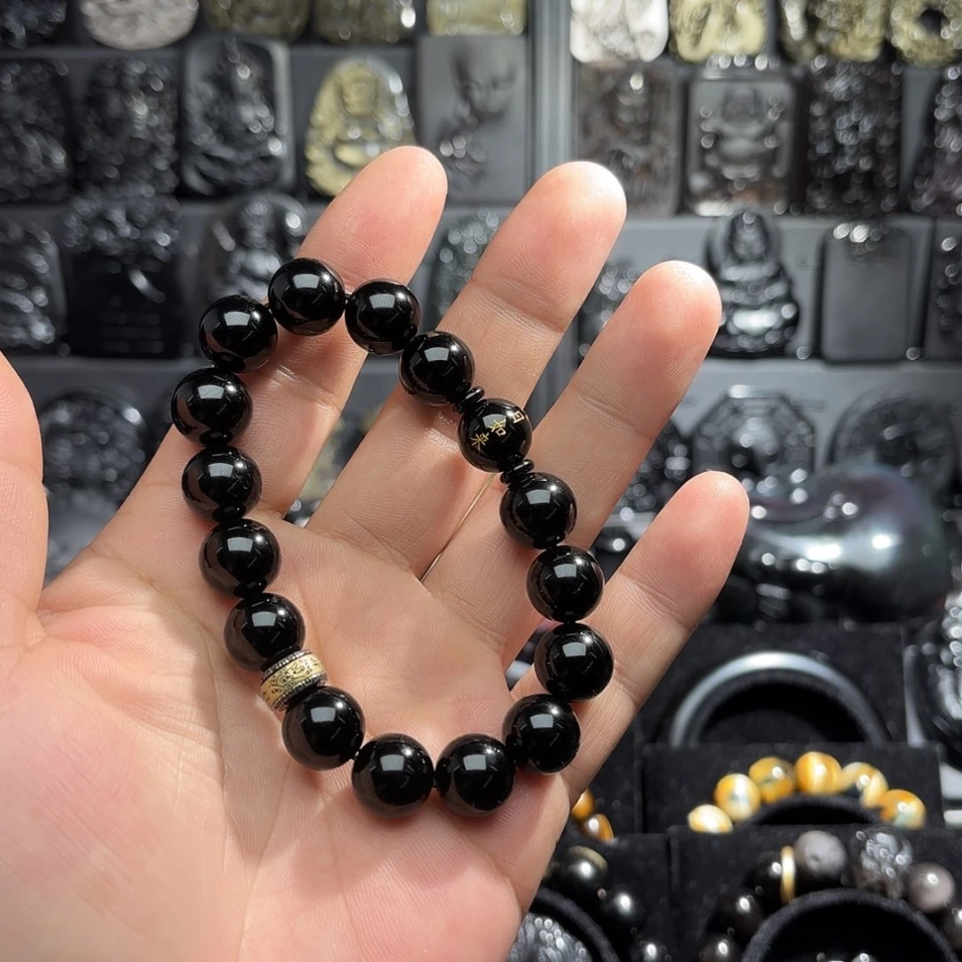执***念黑曜岩未镶嵌手链