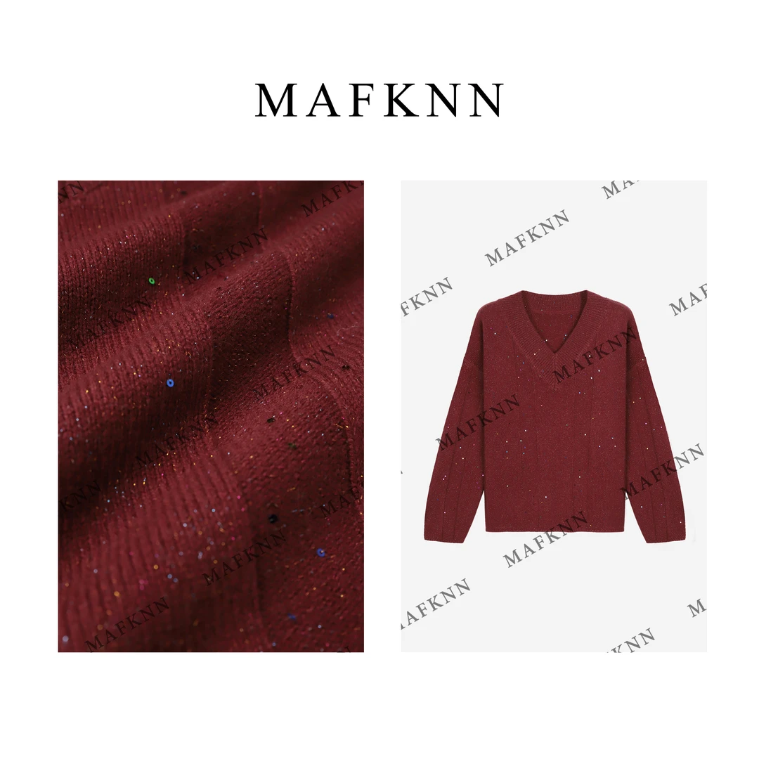 MAFKNN/玛肯【100绵羊毛】休闲简约纯色百搭冬季亮晶晶毛衣MK11622
