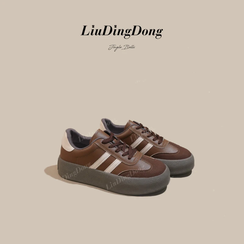 【刘叮咚女鞋】四季厚底经典德训鞋女网红同款百搭松糕休闲阿甘鞋