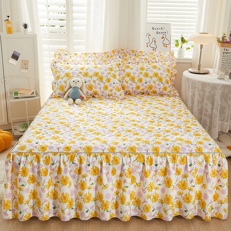 全棉床裙单件纯棉床罩款裙式夹棉加厚床套席梦思防滑保护套防尘罩