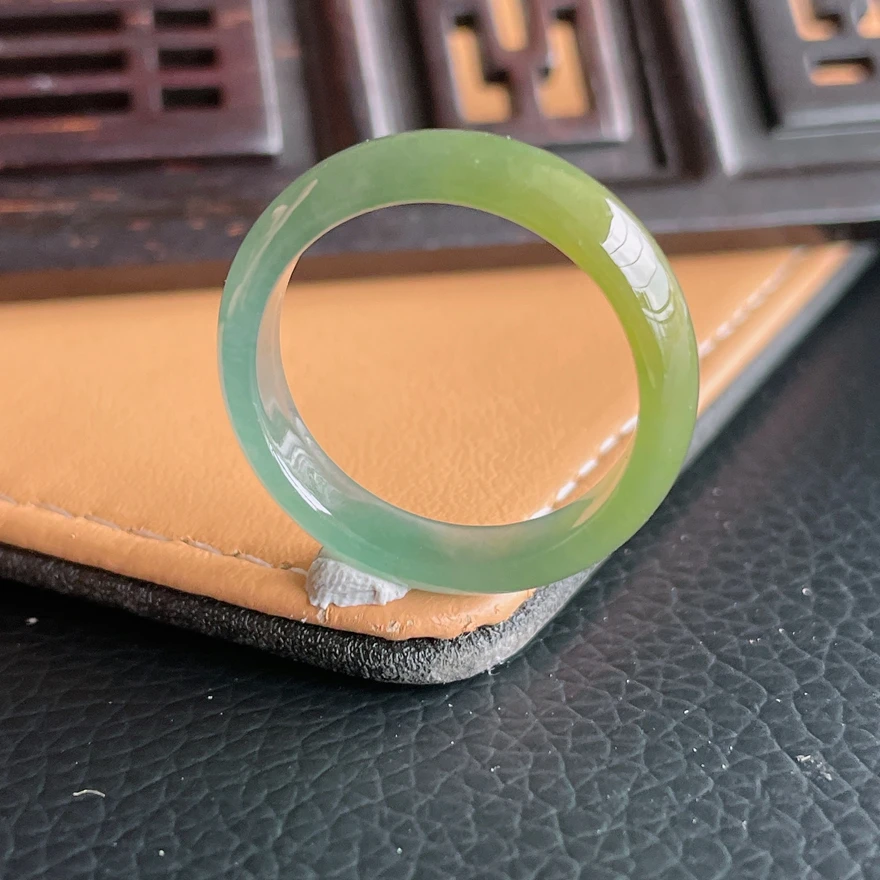 20.5号圈口天然A货飘黄翡翠戒指半山半水冰糯种老坑玉指环男女款