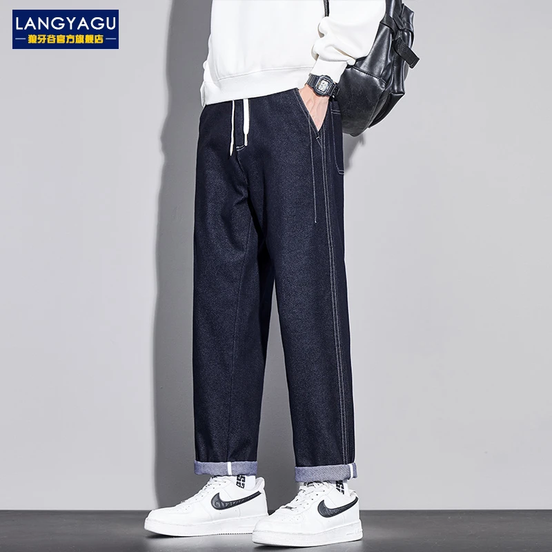秋季新款锥形牛仔裤男士潮牌宽松直筒水洗商务休闲外穿长裤子男