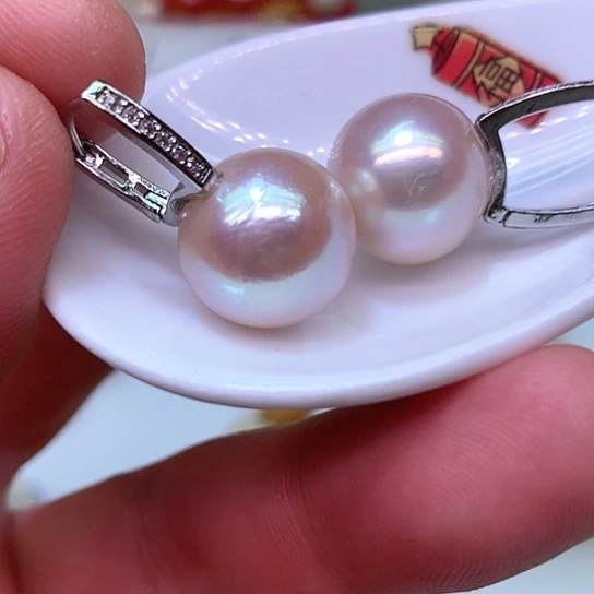 银S925镶嵌淡水珍珠耳饰