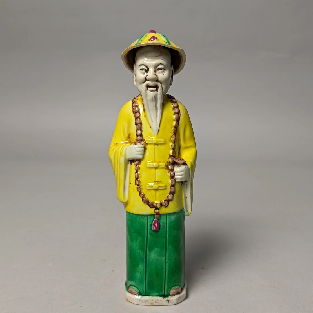 【010022613】民国 黄绿彩人物摆件