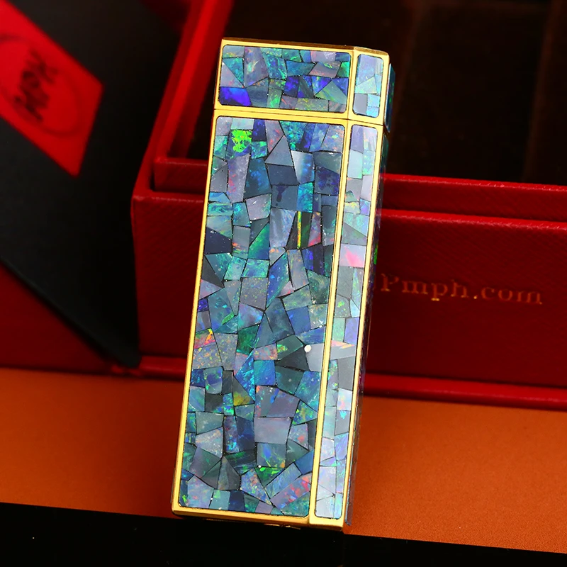 充气打火机蛋白石长款五角个性男士烟具高档时尚便携经典精致送礼