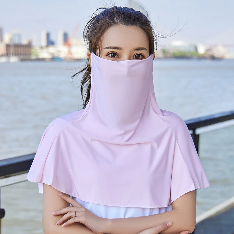 冰丝全面防晒面纱简约冰丝大口罩女夏季户外骑车护脖遮阳防晒面罩