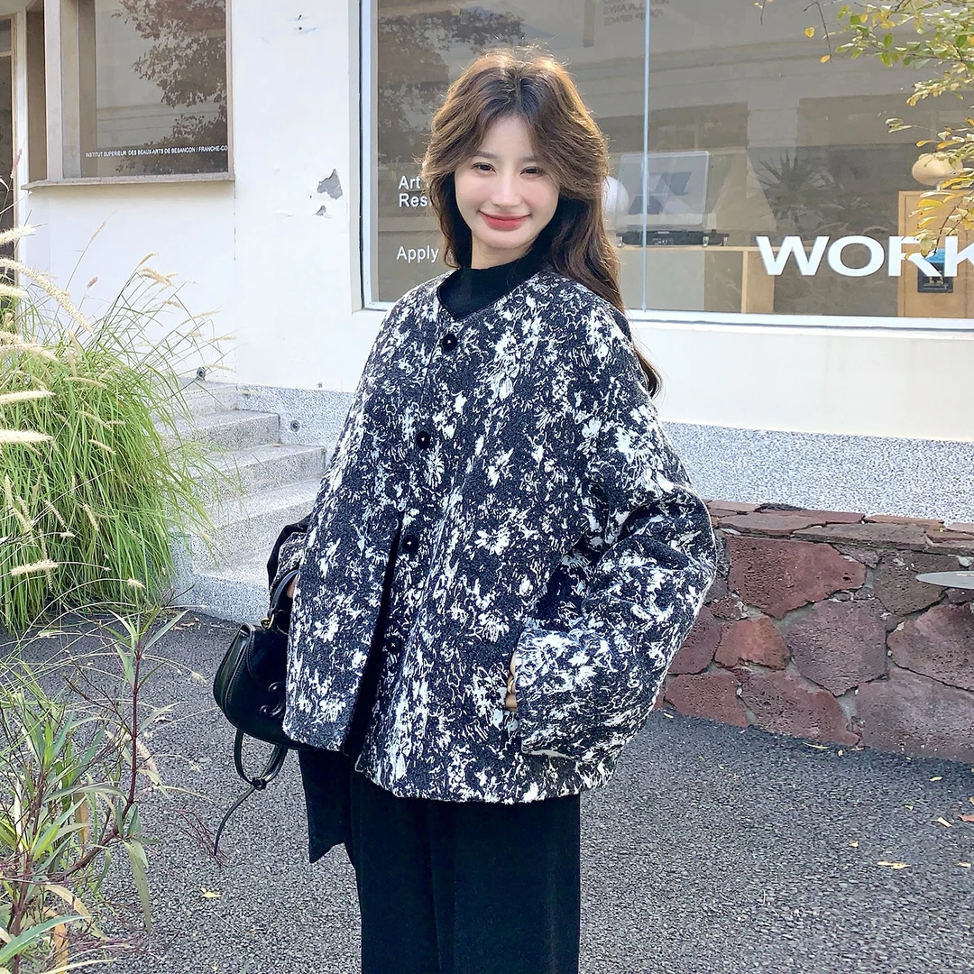 新中式国风印花圆领羽绒服女2025冬季新款显瘦巨好看超火洋气外套