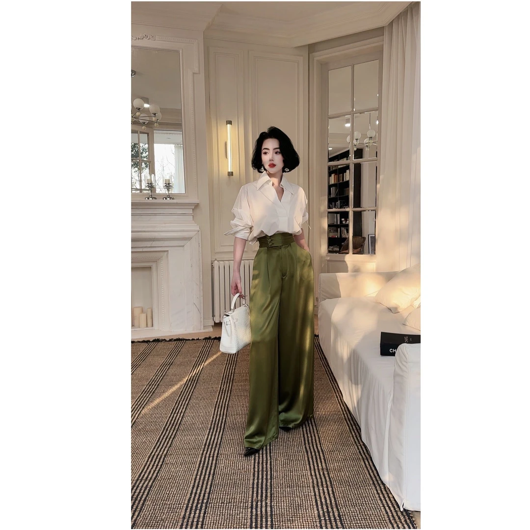 LYXJ【墨云苔影】醋酸阔腿裤2025春新款气质时尚高腰显瘦醋酸阔腿裤