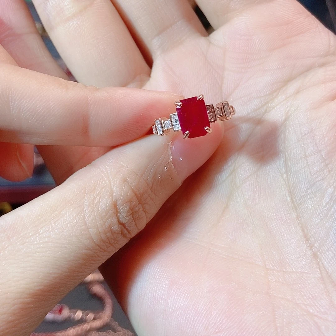 红宝石戒指银S925镶嵌