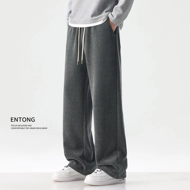 Entong美式潮牌斜条纹抽绳休闲裤男生秋季宽松直筒百搭高级感裤子