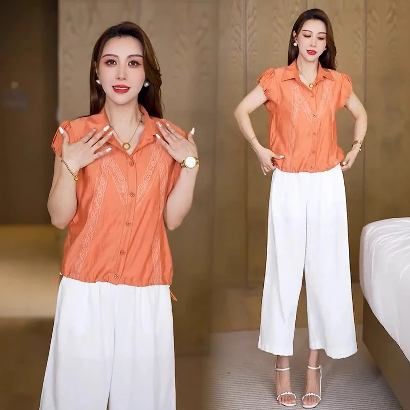 时尚衬衫女2025夏季新款洋气显瘦设计感减龄百搭休闲拼接蕾丝上衣