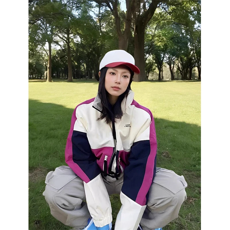 KSKM莓紫拼接冲锋衣外套女2025春秋新款三合一可拆卸情侣登山夹克