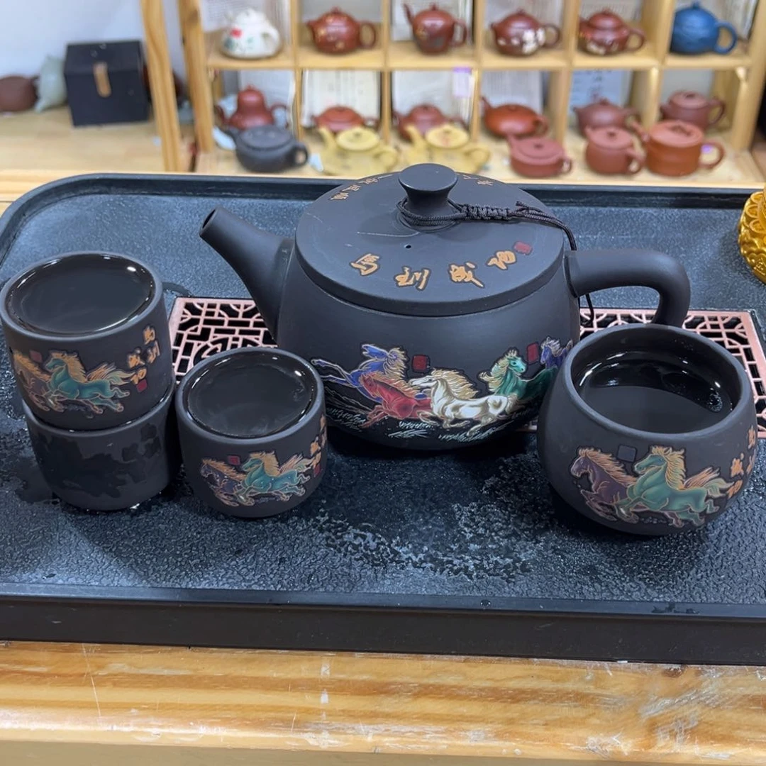 紫砂茶案八骏马450ml（一壶四杯）