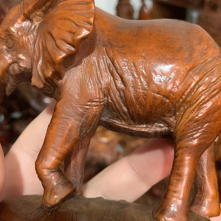 黄杨木用****2大象摆件