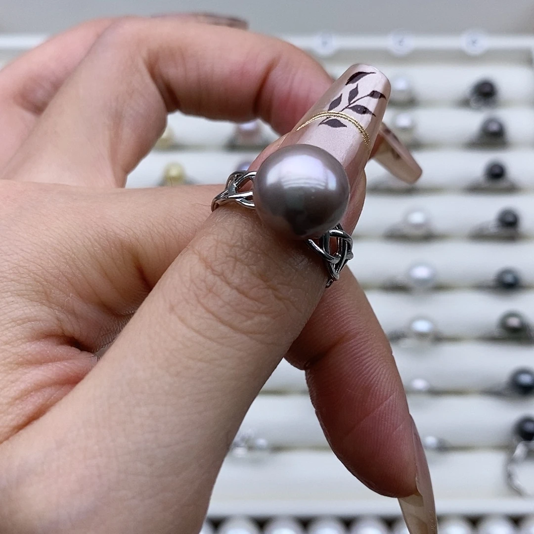 如***夏海水珍珠戒圈银S925镶嵌