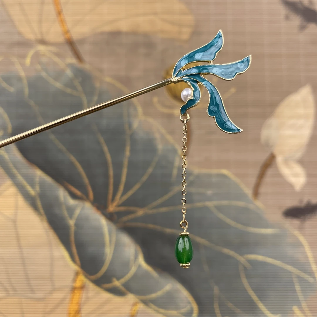 X572蓝色流苏气质吊坠发簪