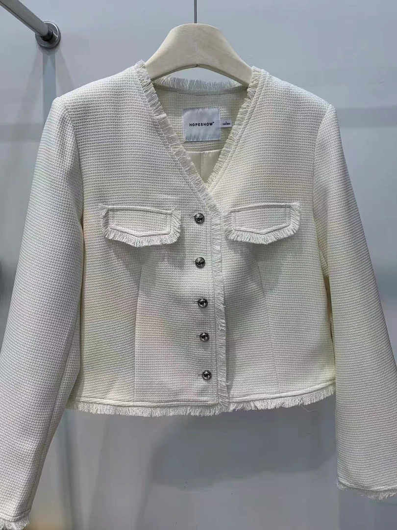 红 小香风流苏边粗花呢外套短款洋气百搭上衣