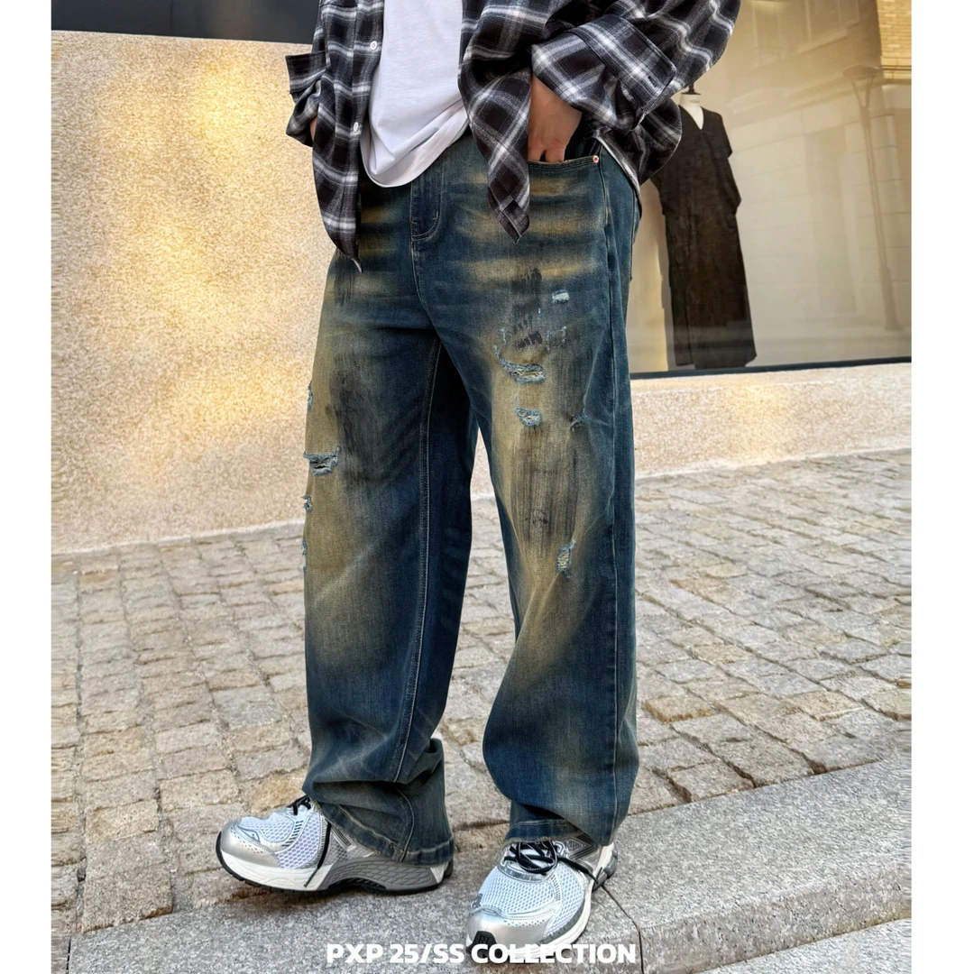 【新款锅盖牛仔裤】秋款直筒男装新钱风微胖牛仔男装胖子男生89102