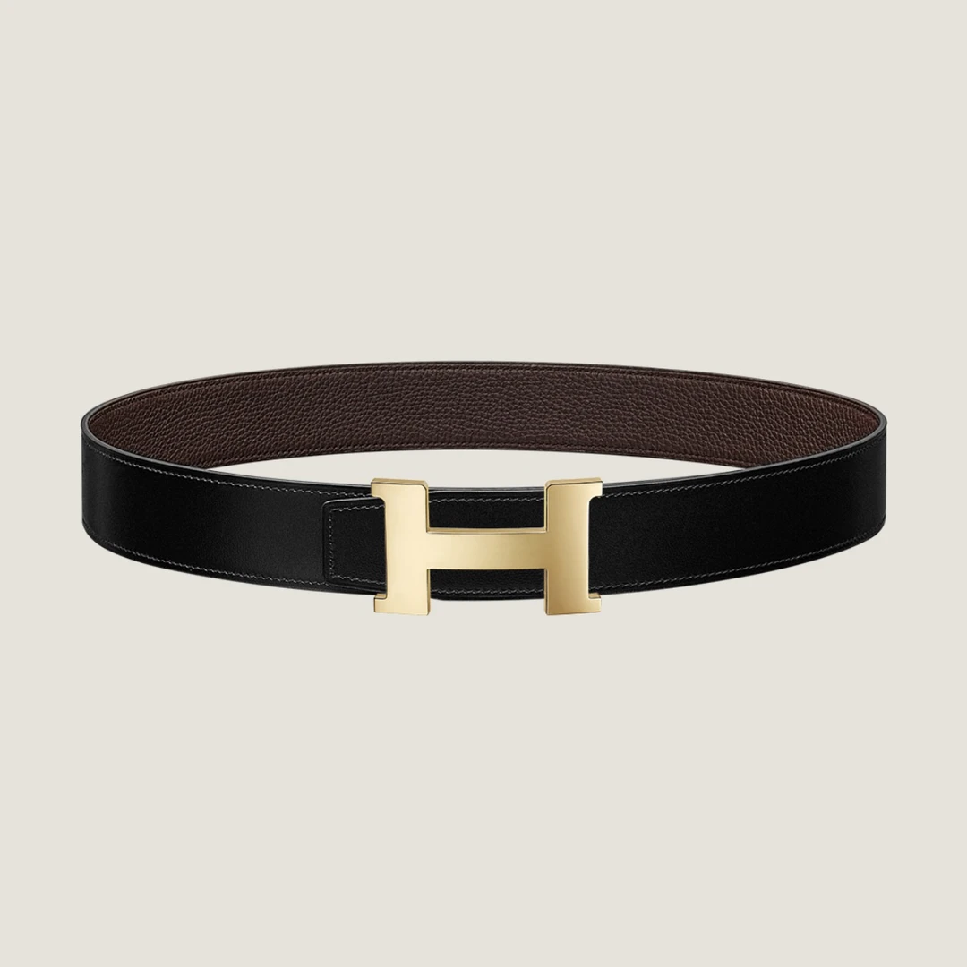 未使用 Hermes/爱马仕 Constance 皮带扣 双面皮腰带黑+灰 38 95