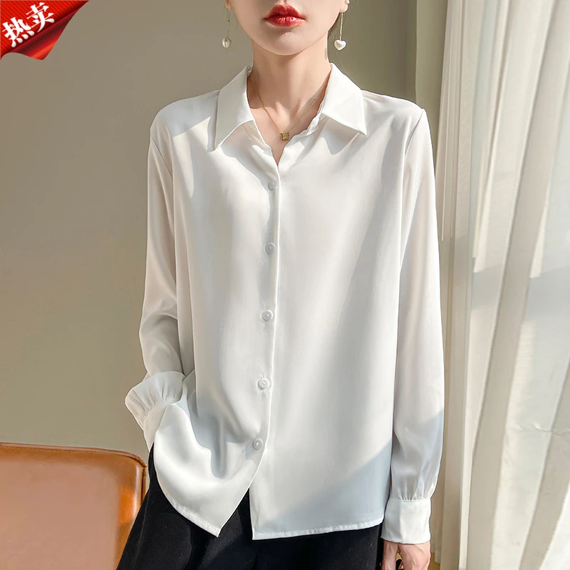 哥弟阿玛施正品春季新款小众设计感职业衬衫休闲缎面垂感百搭衬衣