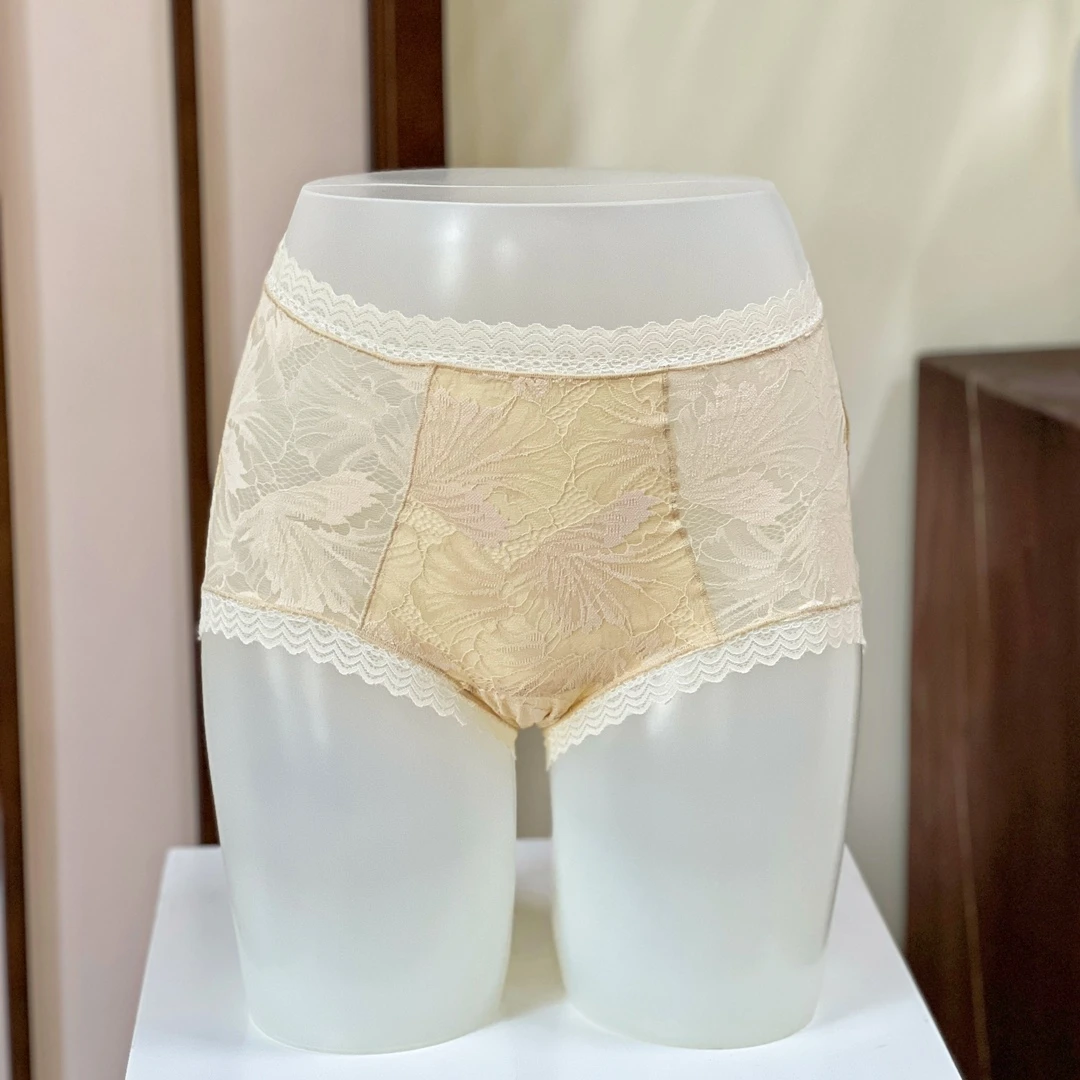 櫟丝御锦柞蚕丝女士透气蕾丝轻奢舒适高腰抑菌时尚打底内裤 25293