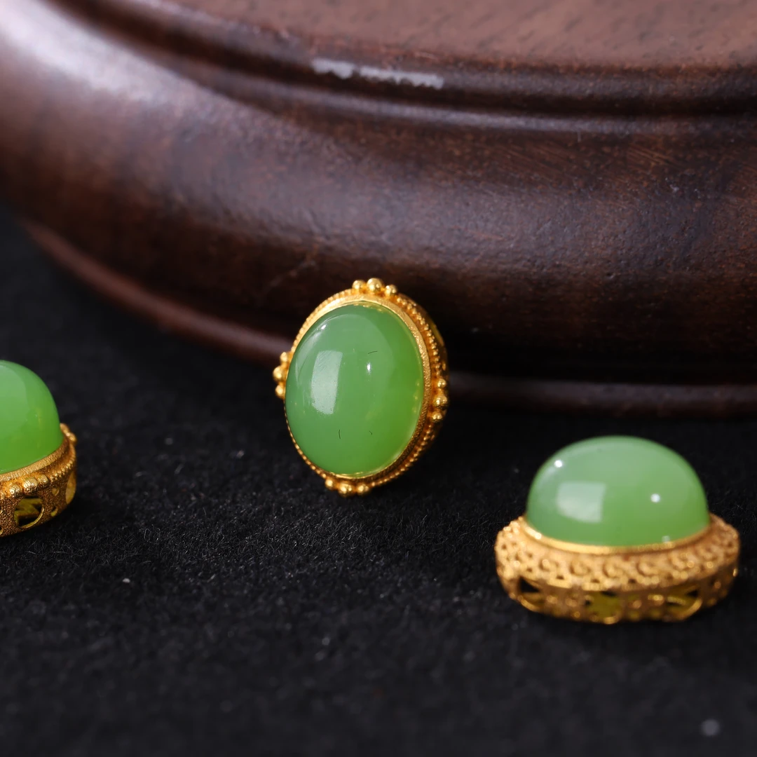 【不二】和田玉碧玉蛋面花边K金配件（多样性发）