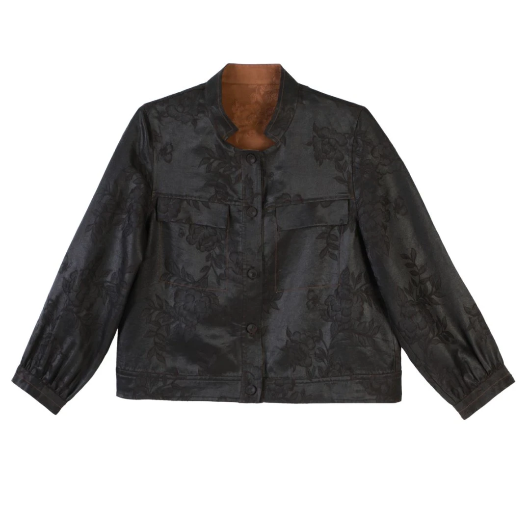 新中式国风 90268 春秋花绸双面穿 油缎织花气质外套上衣 L58