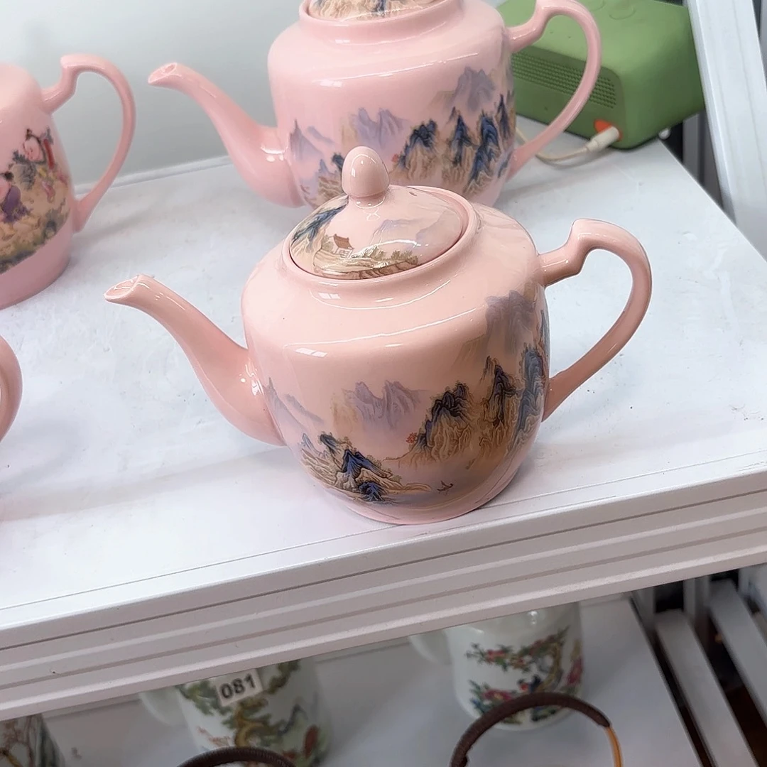 壶陶瓷千里江山图一斤侧把壶红稀稀