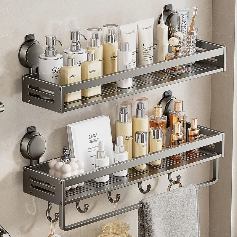 浴室吸盘置物架免打孔壁挂式带钩带杆洗手间厨房阳台厕所收纳架子