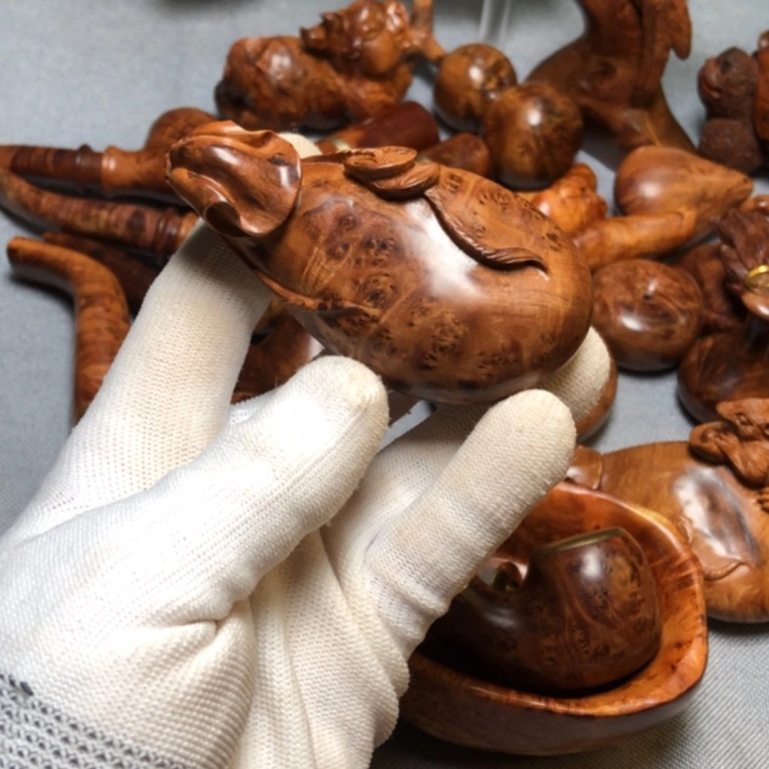 【闪购商品】木熊**长麻梨疙瘩火琉璃手把件