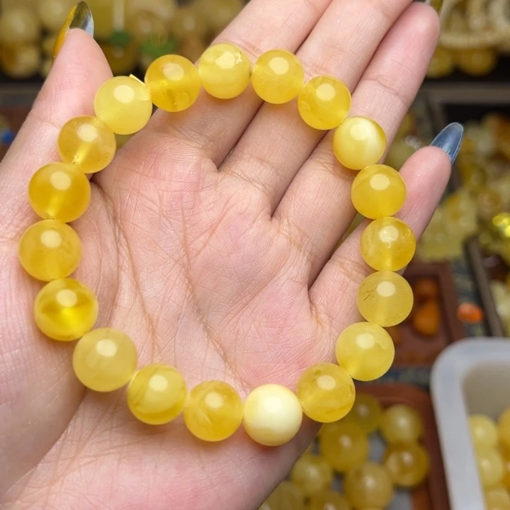 蜜蜡未镶嵌珠宝奇石瑕疵放漏新蜡妖花手串