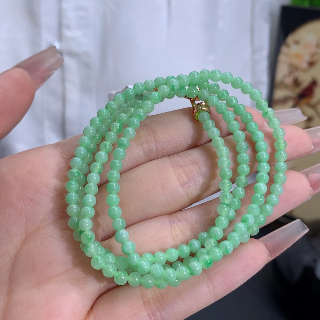 翡翠手链未镶嵌卡3.7冰润甜果绿飘花