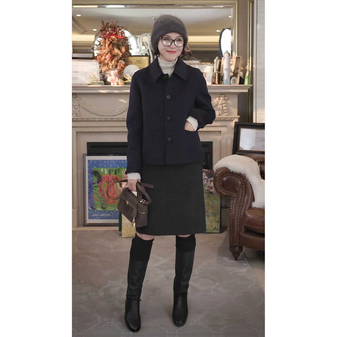 我是摩羯 博物馆2.0 100山羊绒双面呢小翻领短款秋冬外套