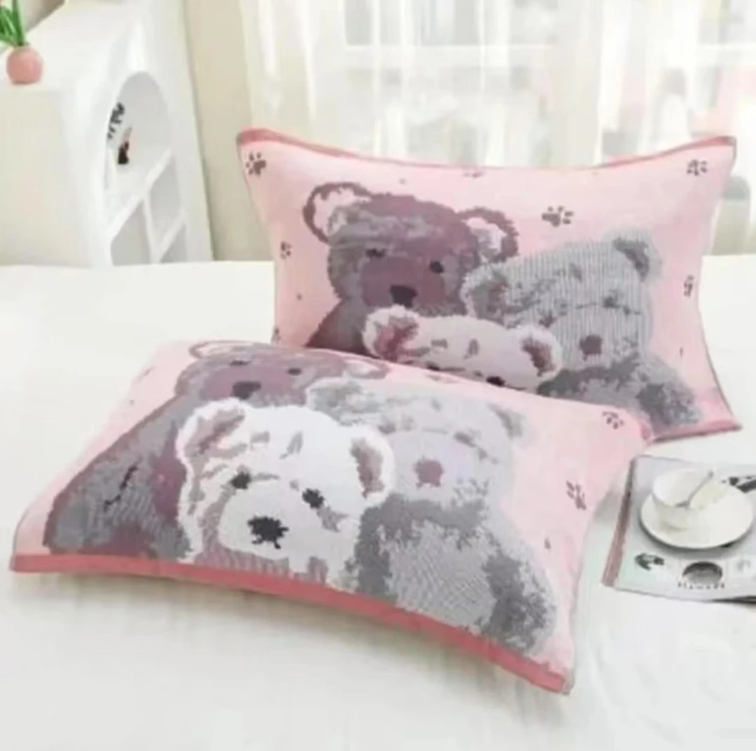 【小熊一家】 52*78cm 全棉纱布枕巾一对装