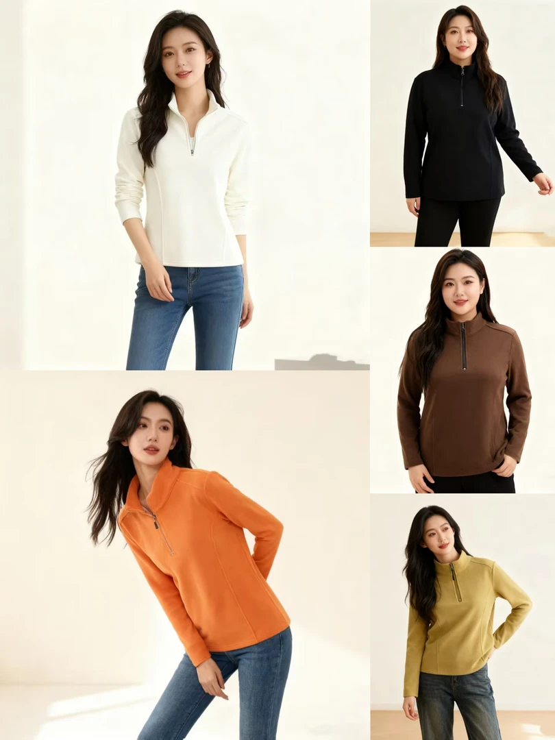 CC大码冬季加绒加厚拉链老钱风极简风套头款卫衣连帽保暖高领打底