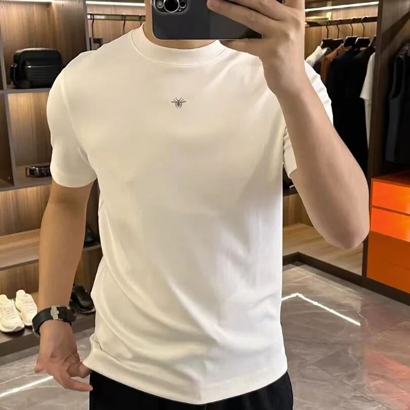 夏季新款男士圆领短袖百搭休闲时尚潮流纯色短袖T恤男夏上衣9476