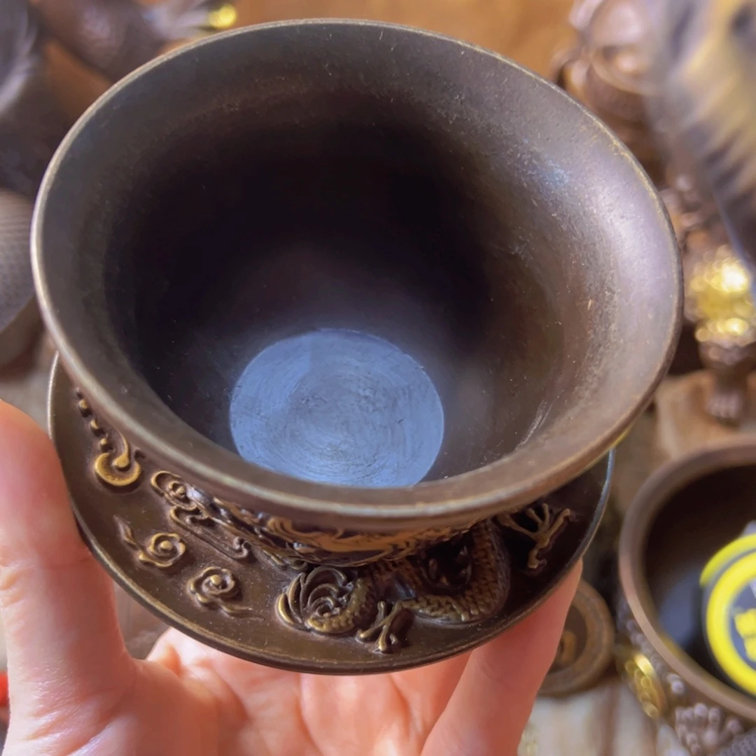 原矿风磨铜盖碗一个