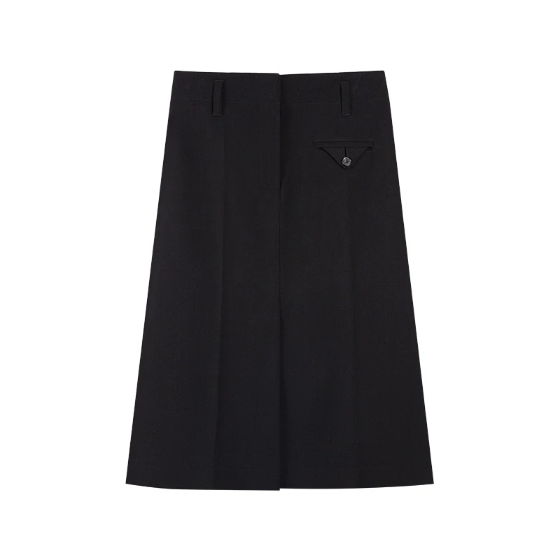 「简谧知性」IDA&S黑色直筒裙微褶设计感智雅半长裙开叉裙装