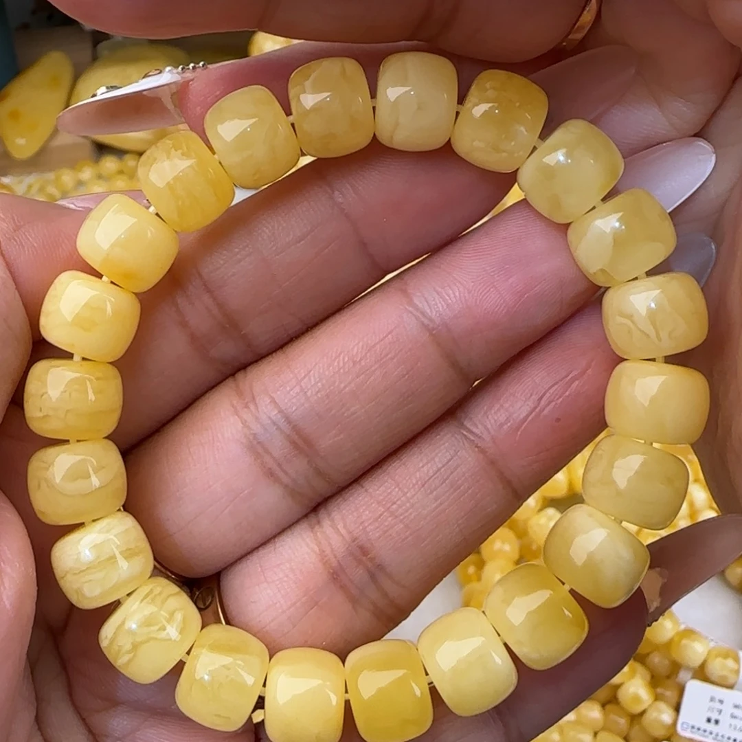 蜜蜡未镶嵌手链白花老型手串