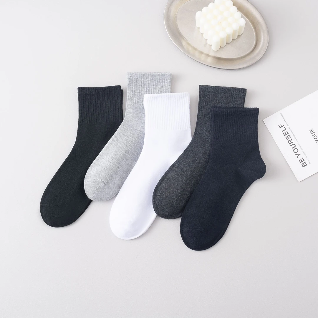 【5双特价】纯棉中筒袜防臭抗菌不臭脚吸汗透气四季男士