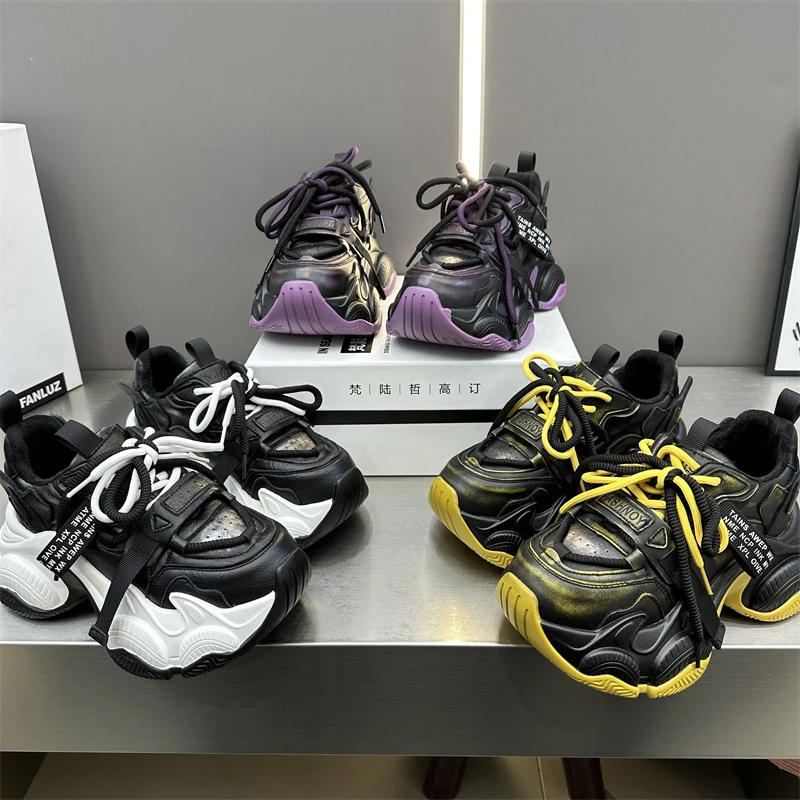 女款时尚休闲百搭厚底拼色拼接网红ins韩版冬季加绒加厚潮流潮鞋