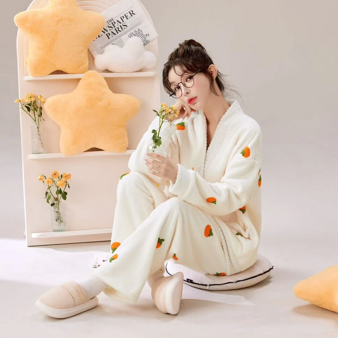 门店3/9&9！软糯半边绒！柿柿如意/暖冬必备印花家居睡衣套装C19246