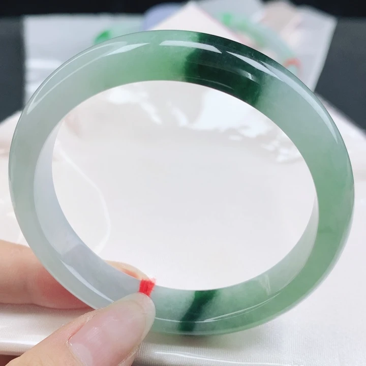 翡翠未镶嵌手镯缅甸58.4冰润飘深花正圈