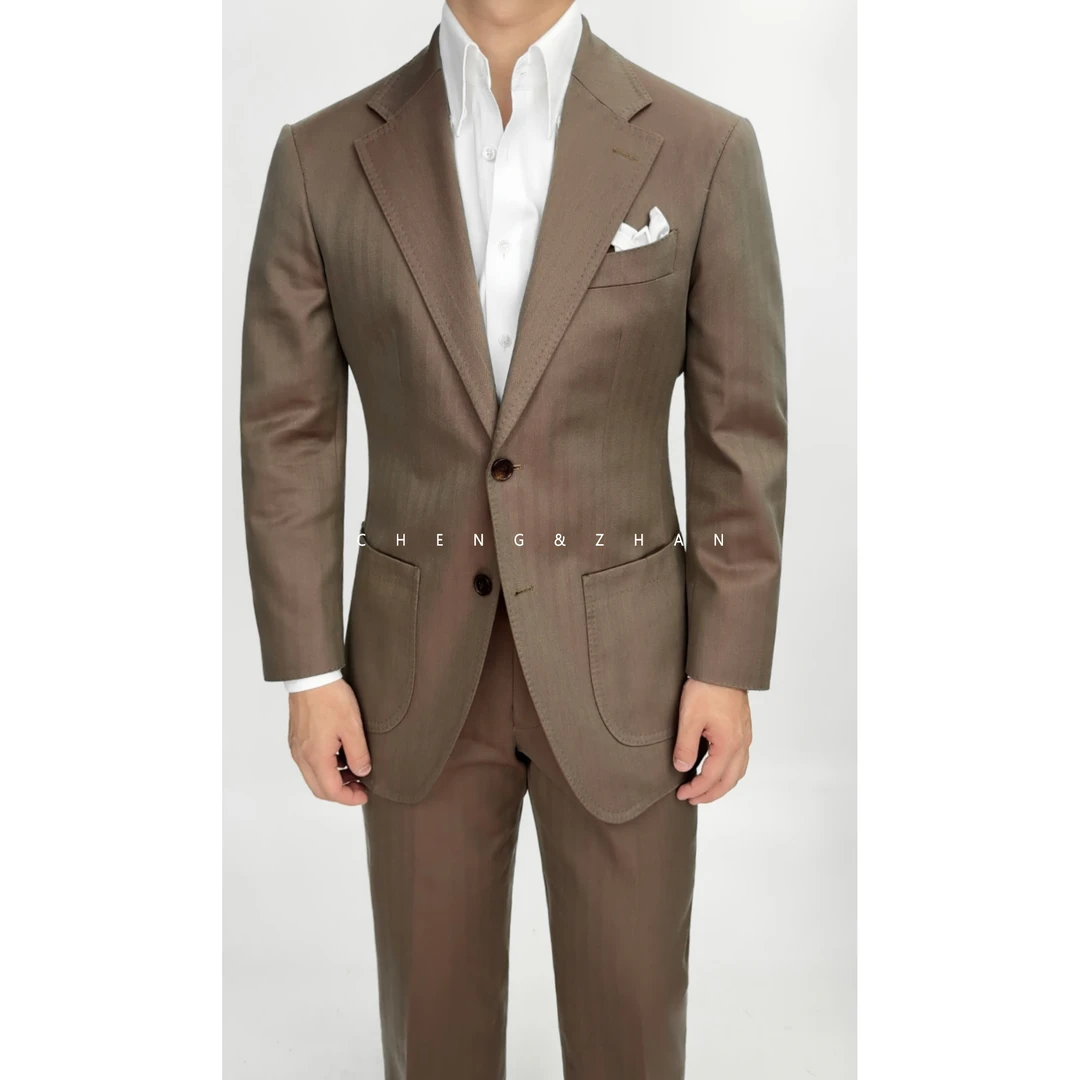 【年中钜惠】撑展【单西】埃及棉solaro三防休闲套西咖色单排西装5